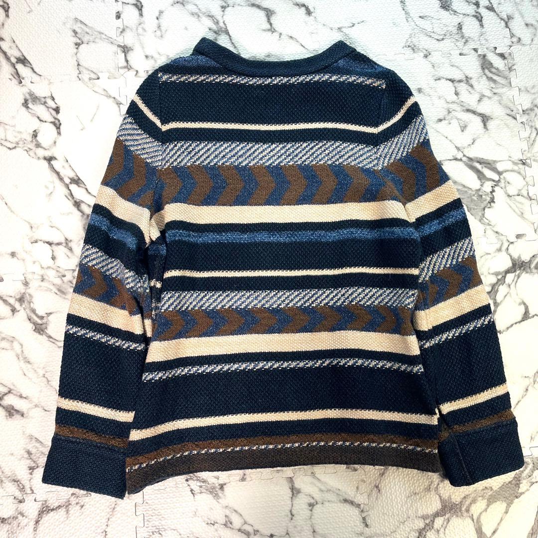 45R クルーネックニット　セーター　R刺繍　マルチカラー　ボーダー　コットン