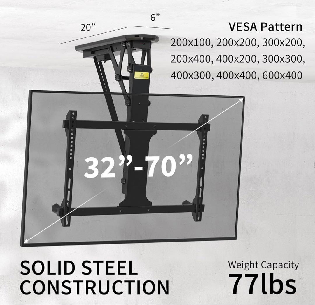 寝室やリビングに。電動折りたたみ式テレビスタンド 32-70インチ