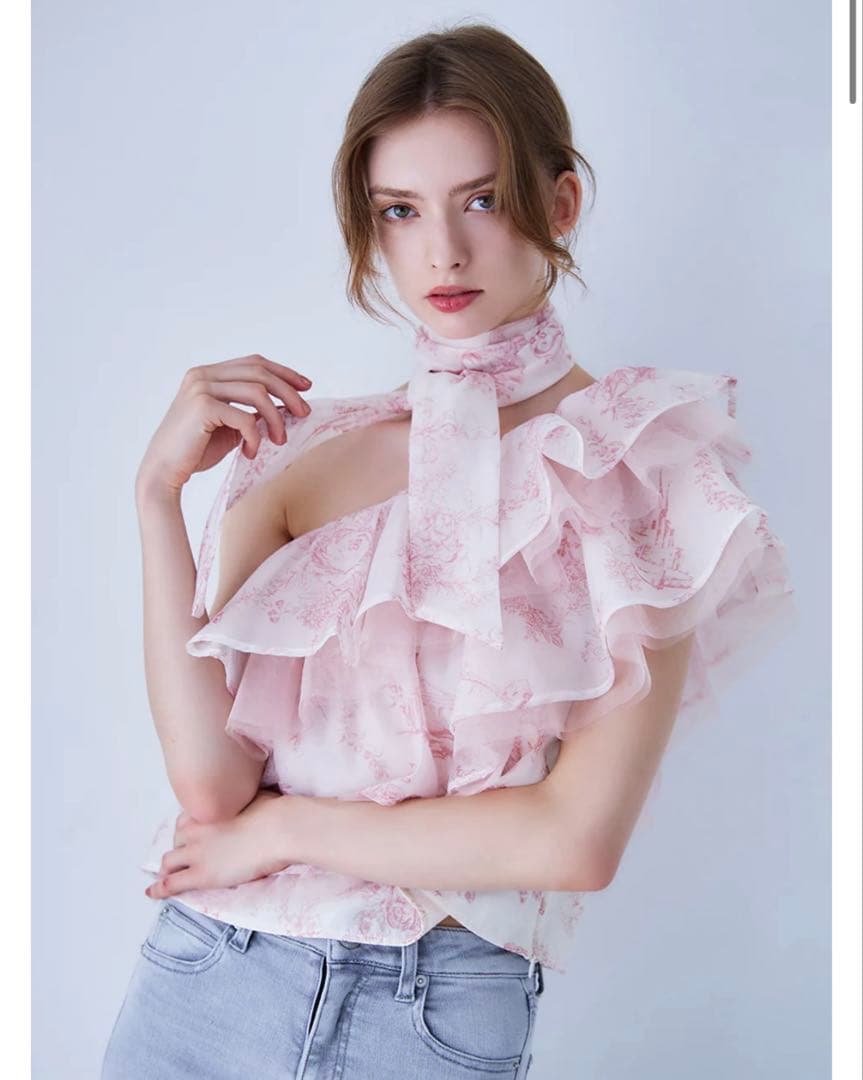 トップス riu One shoulder Toile de Jouy tops