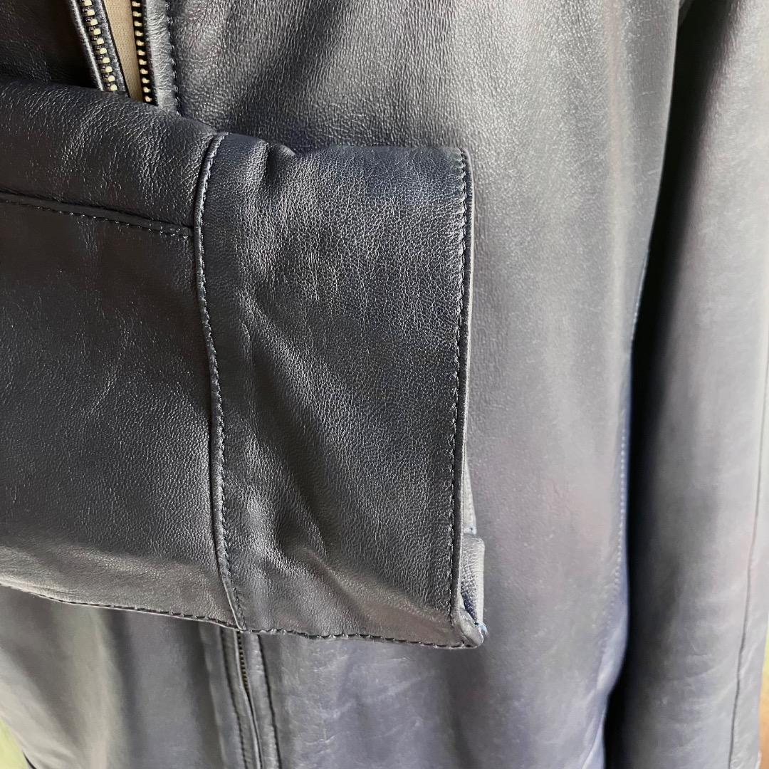 専用定価80万　イタリア名門　エディモネッティ　レザージャケット　46 ネイビー