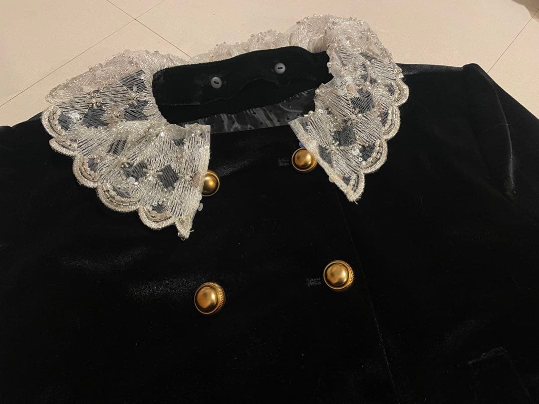 スカラップビジューアタッチドジャケット　リリーブラウン ブラック　チェック