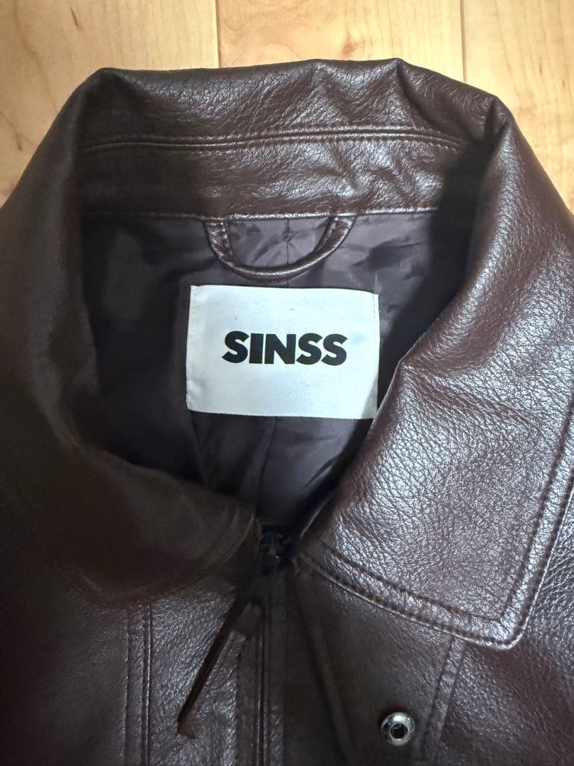 SINSS ブラウンレザージャケット　ダブルジップ　sサイズ