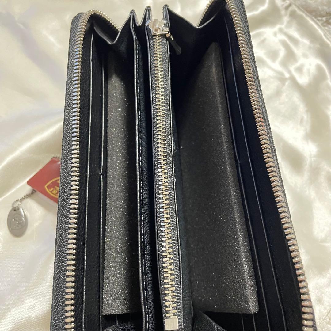 JRA認定　象革 象皮 エレファントレザー ラウンドジップ 本革　長財布　黒