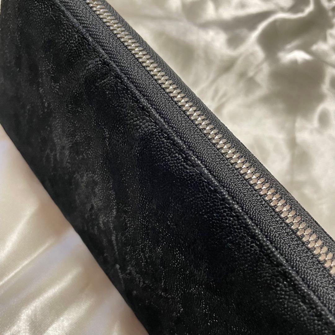 JRA認定　象革 象皮 エレファントレザー ラウンドジップ 本革　長財布　黒