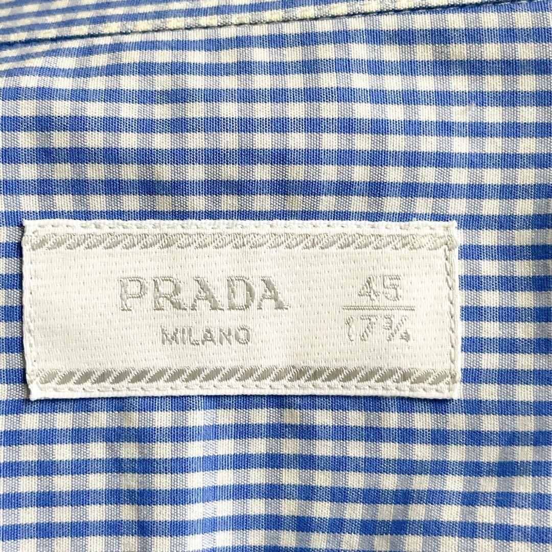 【美品】PRADA プラダ XL〜XXLギンガムチェック シャツ ブルー 45