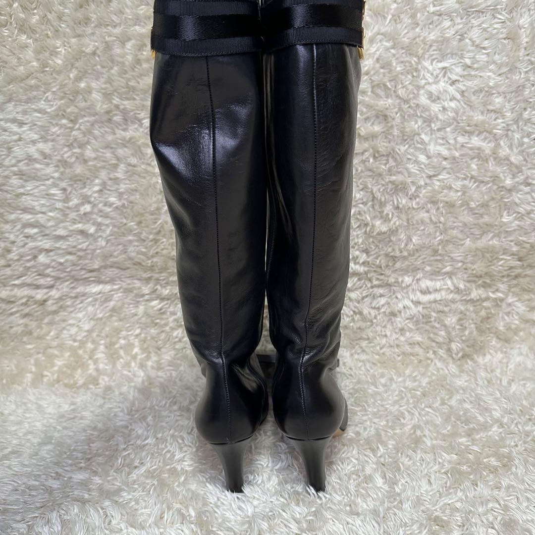 【美品】GUCCI ジョッキーブーツ G金具 インターロッキング 黒 23cm