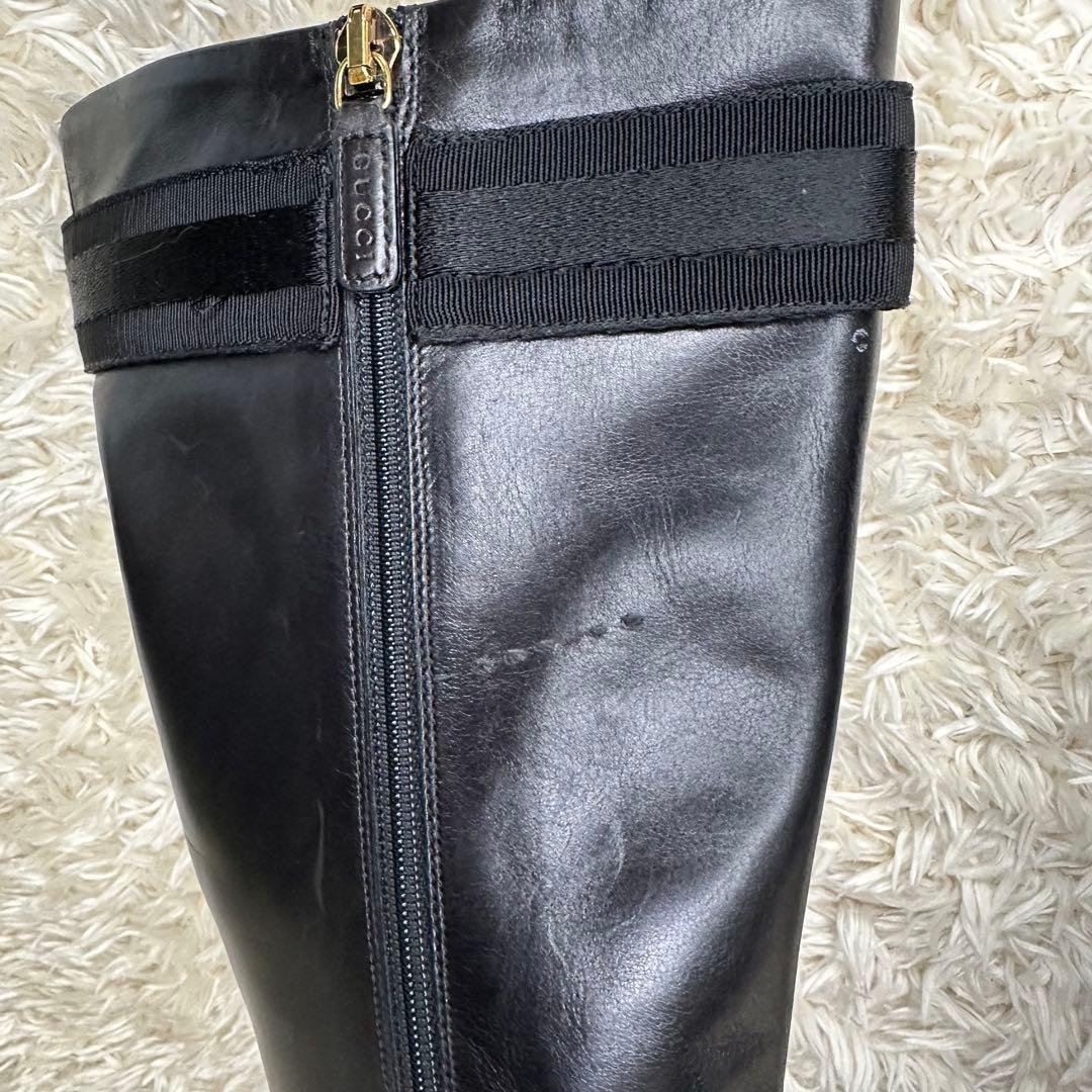 【美品】GUCCI ジョッキーブーツ G金具 インターロッキング 黒 23cm