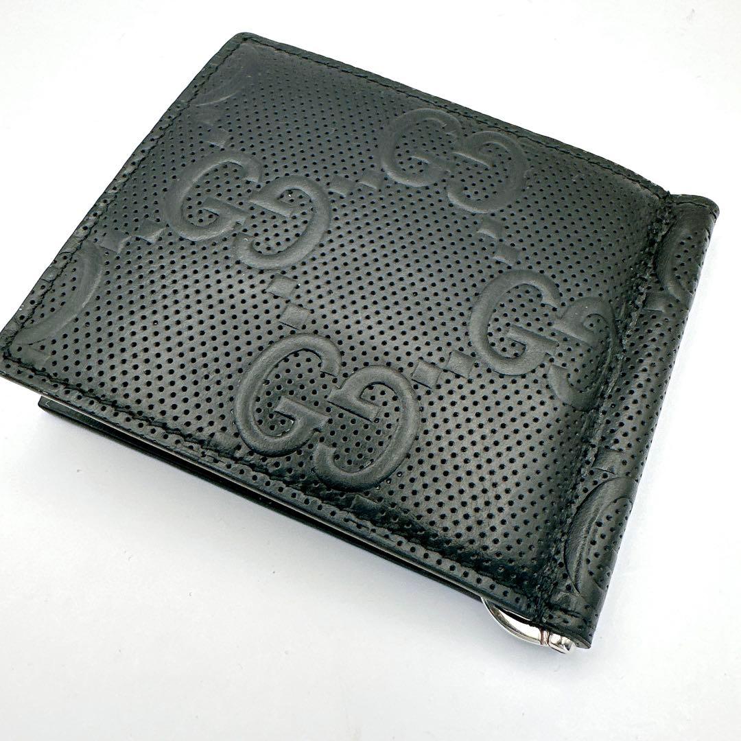 美品　グッチ マネークリップ 札入れ GGエンボス デカロゴ ブラック 黒　希少