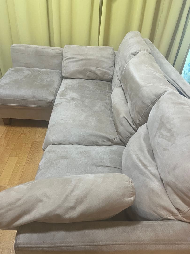 【愛知県】ベージュ L字型ソファ スエード調