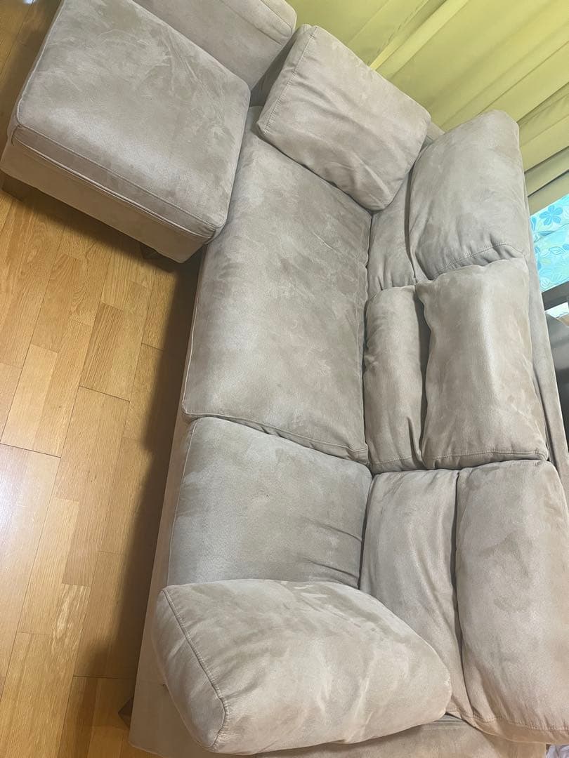 【愛知県】ベージュ L字型ソファ スエード調