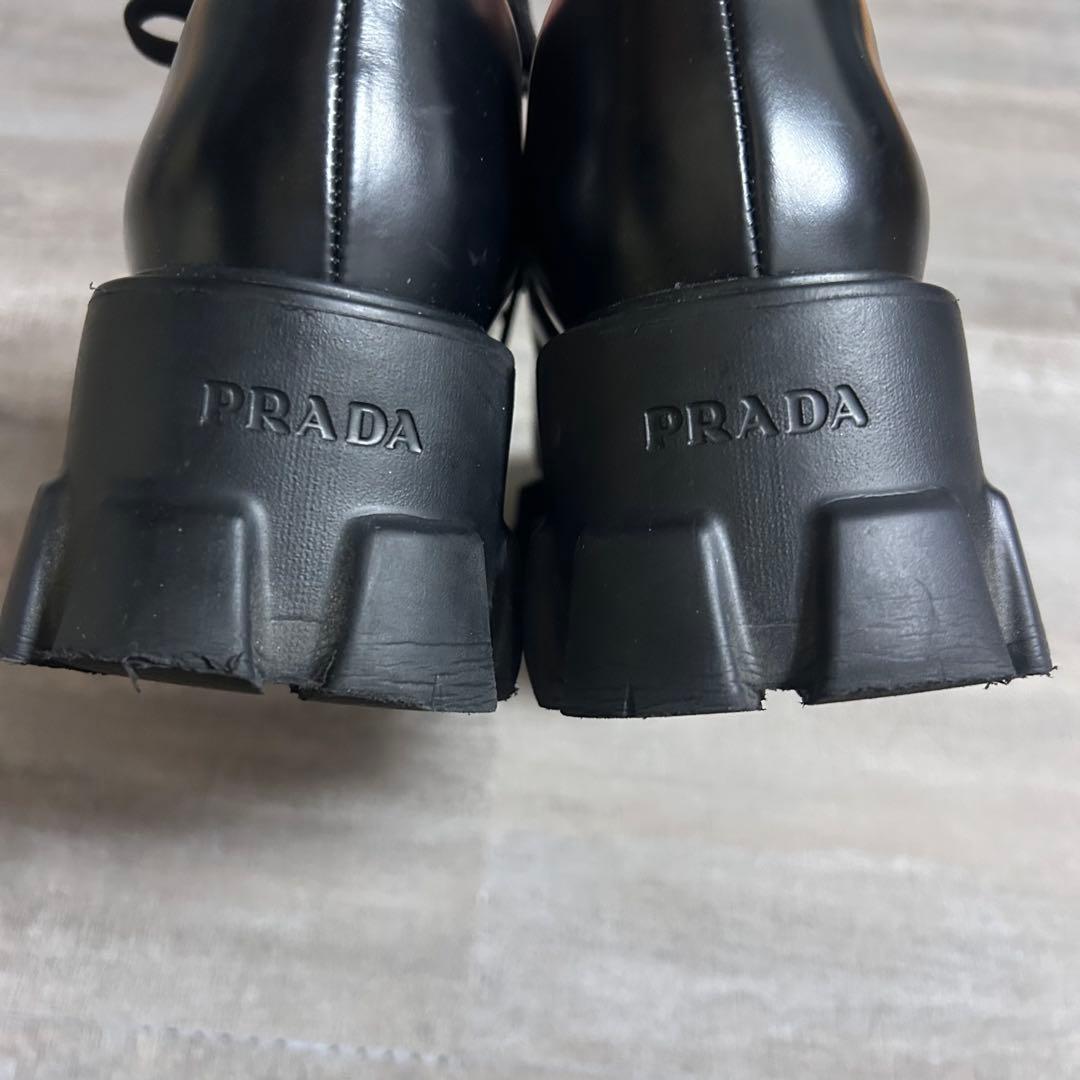 PRADA モノリス レースアップ ブラック レザー シューズ 本革 厚底