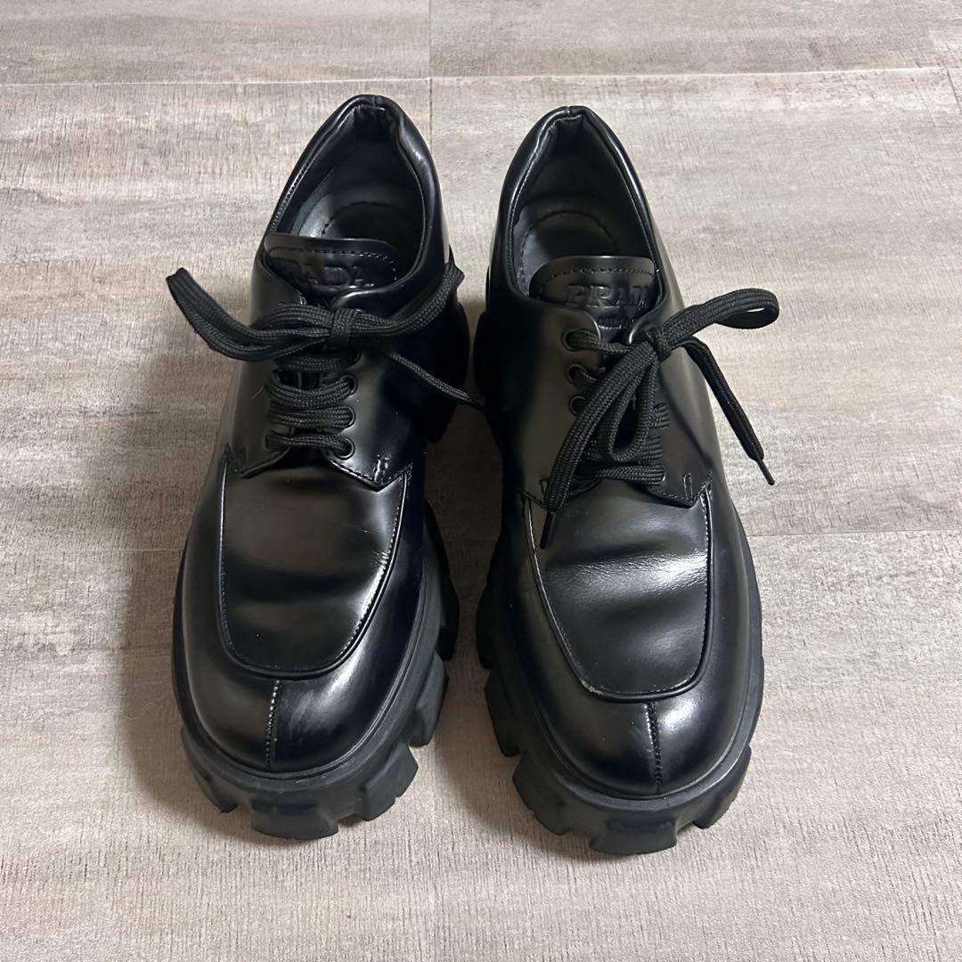 PRADA モノリス レースアップ ブラック レザー シューズ 本革 厚底