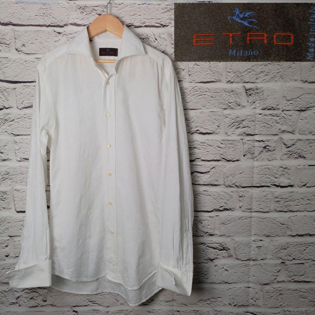 美品・希少■ETRO 総柄 ダブルカフス ロングスリーブシャツ ペイズリー柄