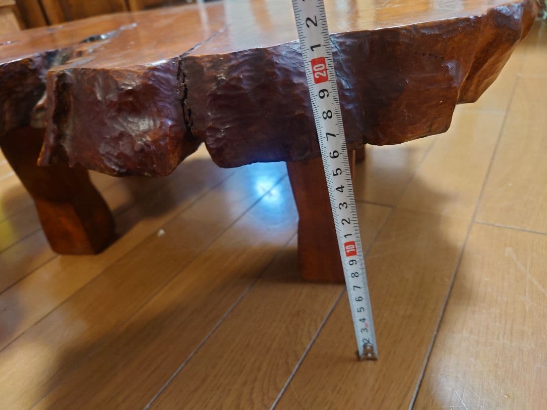 無垢材　一枚板ローテーブル／ちゃぶ台（欅風・レトロ／ヴィンテージ）