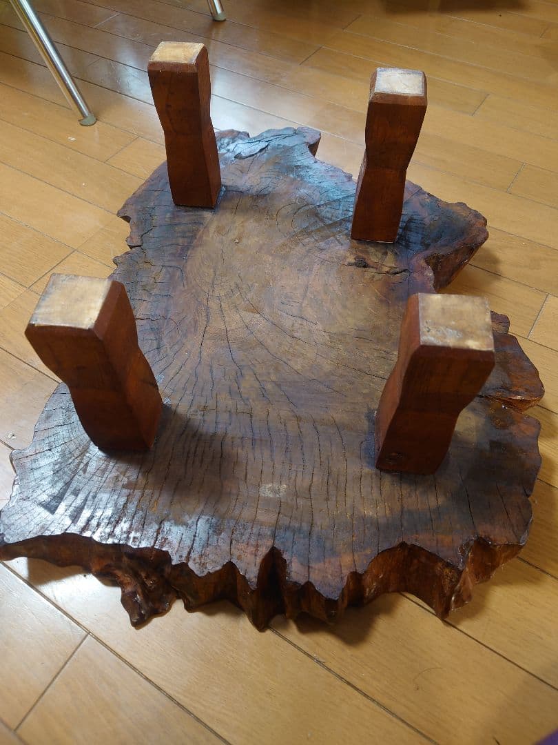 無垢材　一枚板ローテーブル／ちゃぶ台（欅風・レトロ／ヴィンテージ）