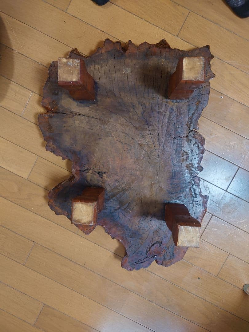 無垢材　一枚板ローテーブル／ちゃぶ台（欅風・レトロ／ヴィンテージ）