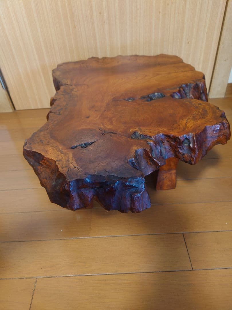 無垢材　一枚板ローテーブル／ちゃぶ台（欅風・レトロ／ヴィンテージ）