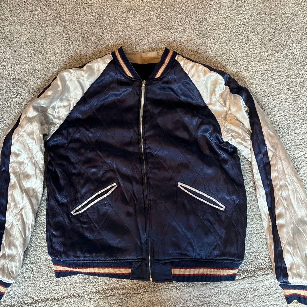 別珍　希少　スカジャン 鶴と亀の桜刺繍