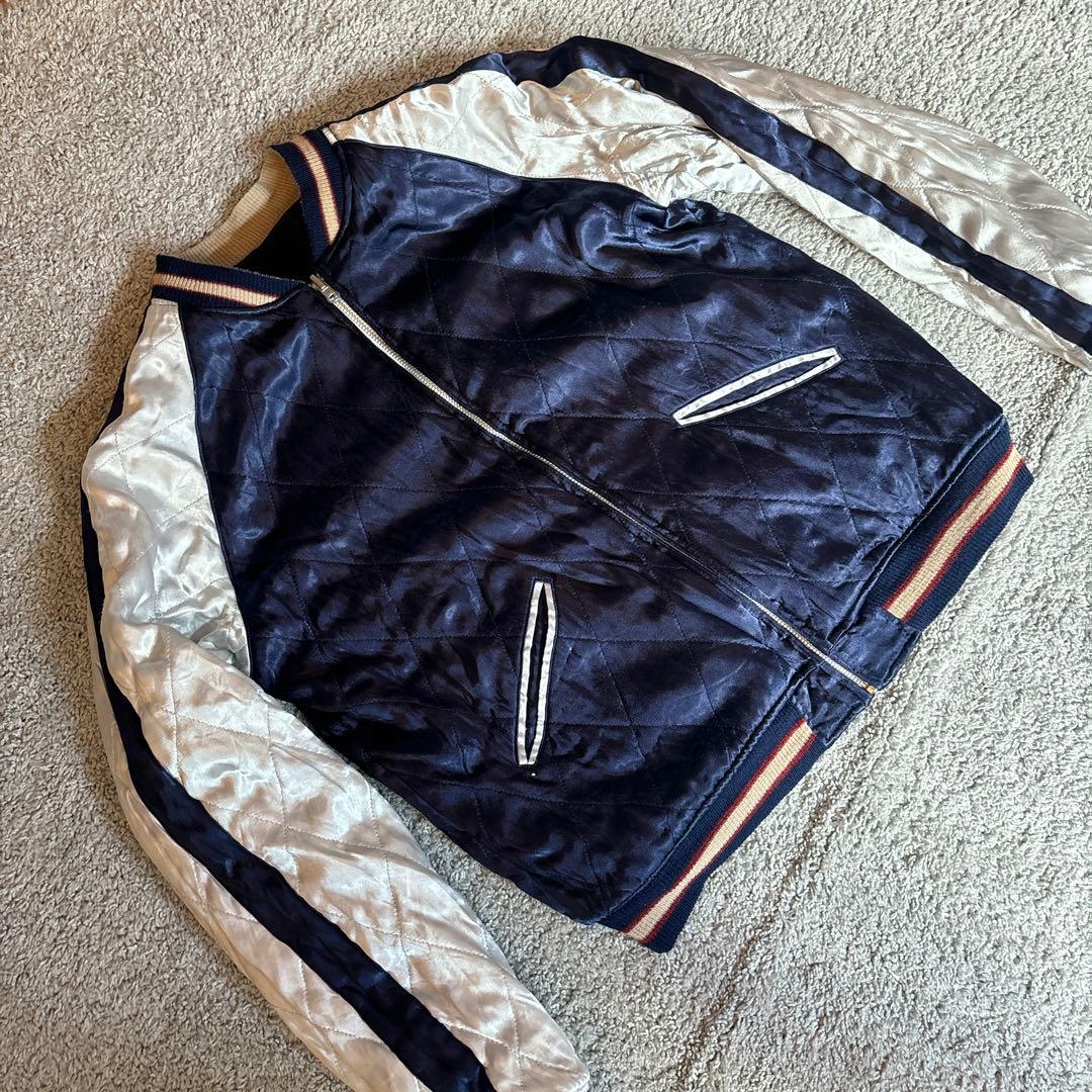 別珍　希少　スカジャン 鶴と亀の桜刺繍