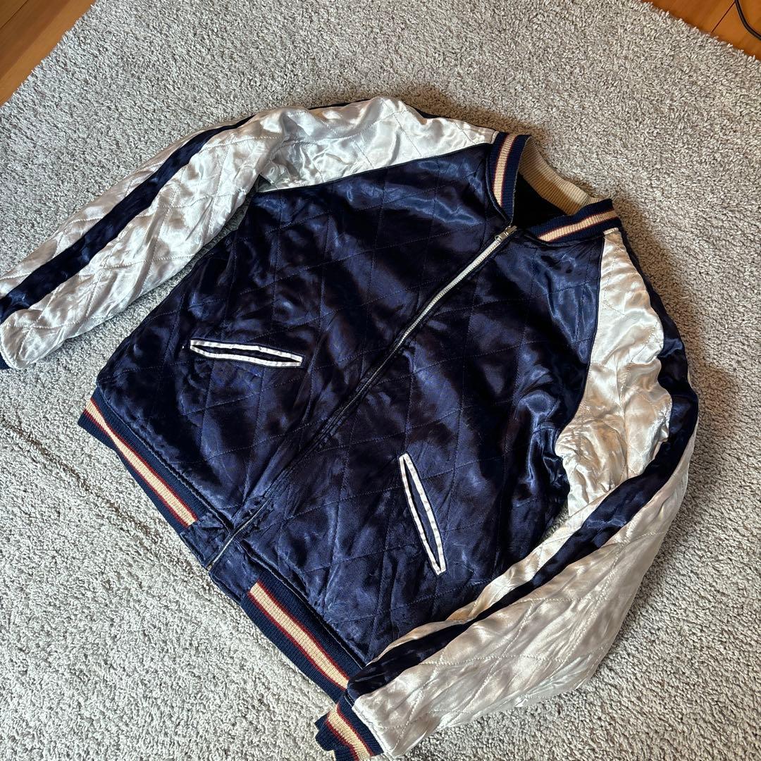 別珍　希少　スカジャン 鶴と亀の桜刺繍