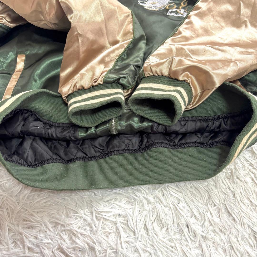 ⭐美品⭐一心如鏡 スカジャン 2XL 刺繍　龍鯉波 キルティング カーキ　大きい