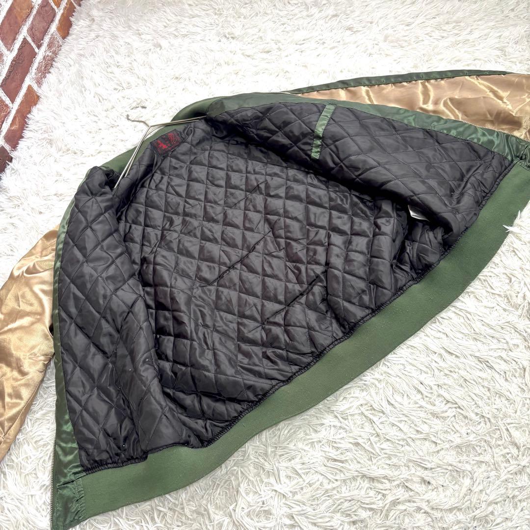 ⭐美品⭐一心如鏡 スカジャン 2XL 刺繍　龍鯉波 キルティング カーキ　大きい