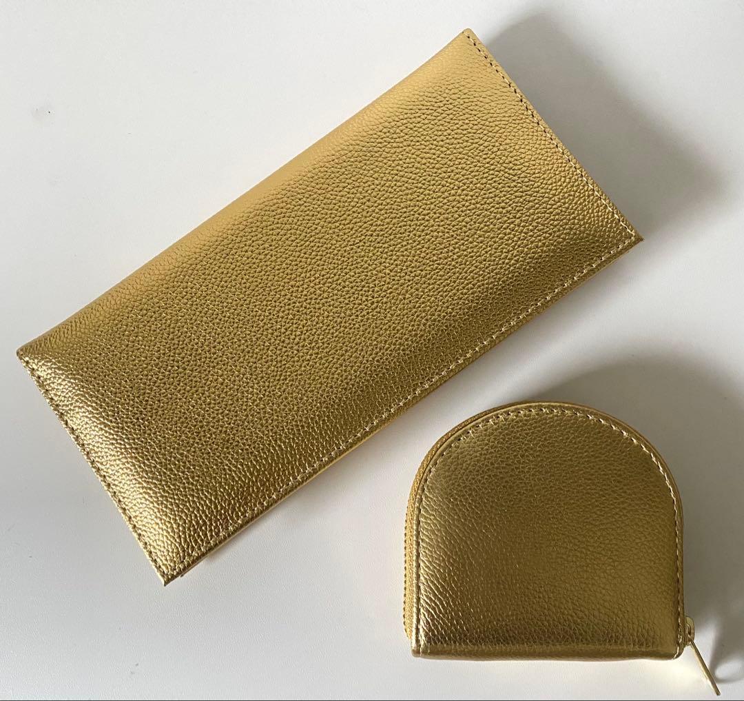 【即日発送】皇居 長財布 本革 ゴールド 金/ケース 小銭入れ