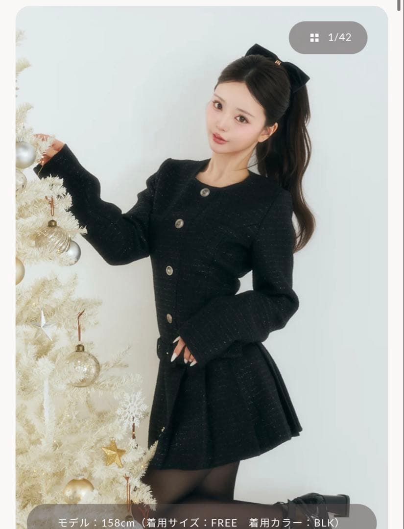 当日発送⭕️ダーリッチ　ボックスプリーツツイードミニワンピース ブラック free