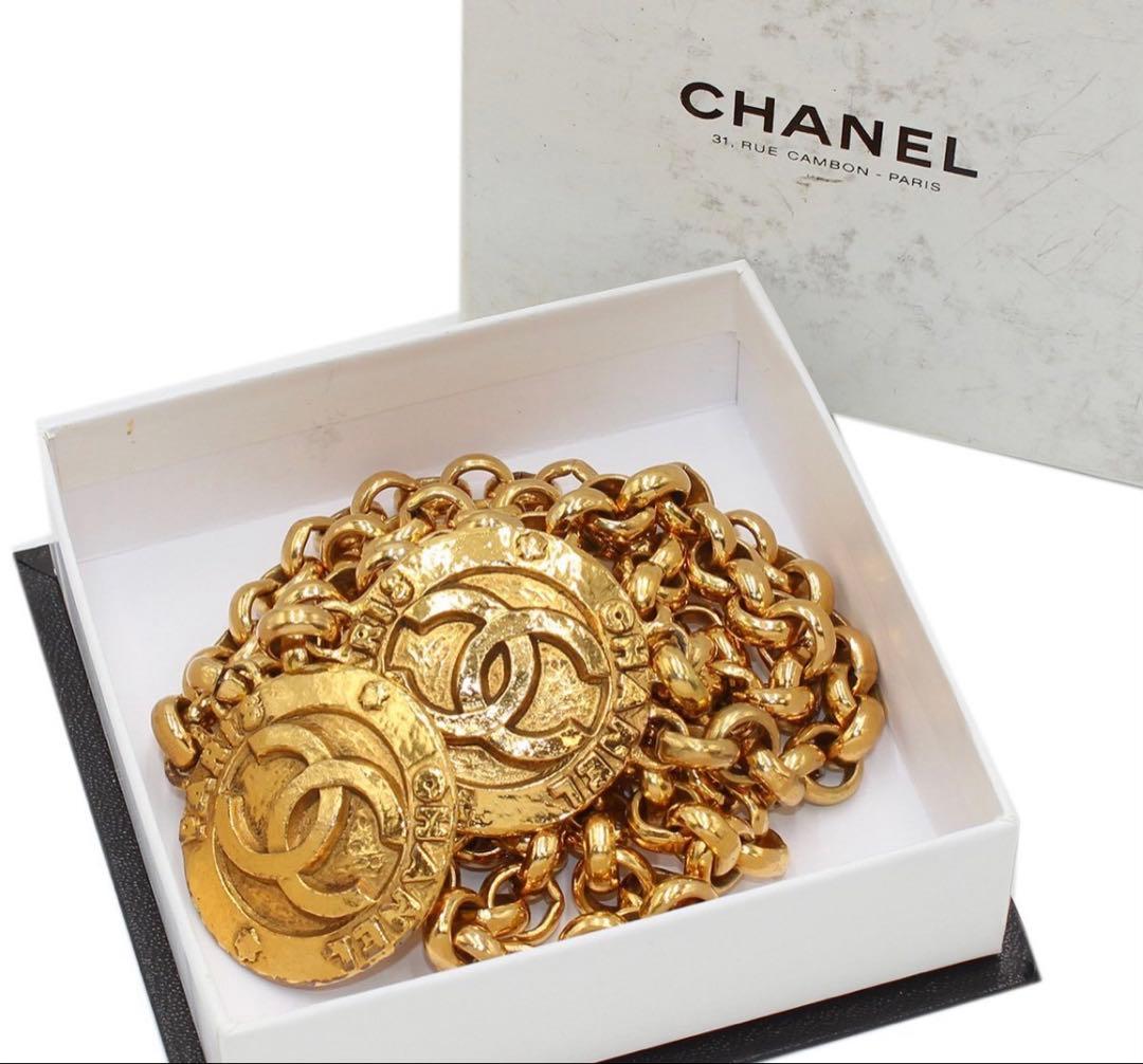 R2756 美品 シャネル ココマーク メダルモチーフ 2連 チェーンベルト