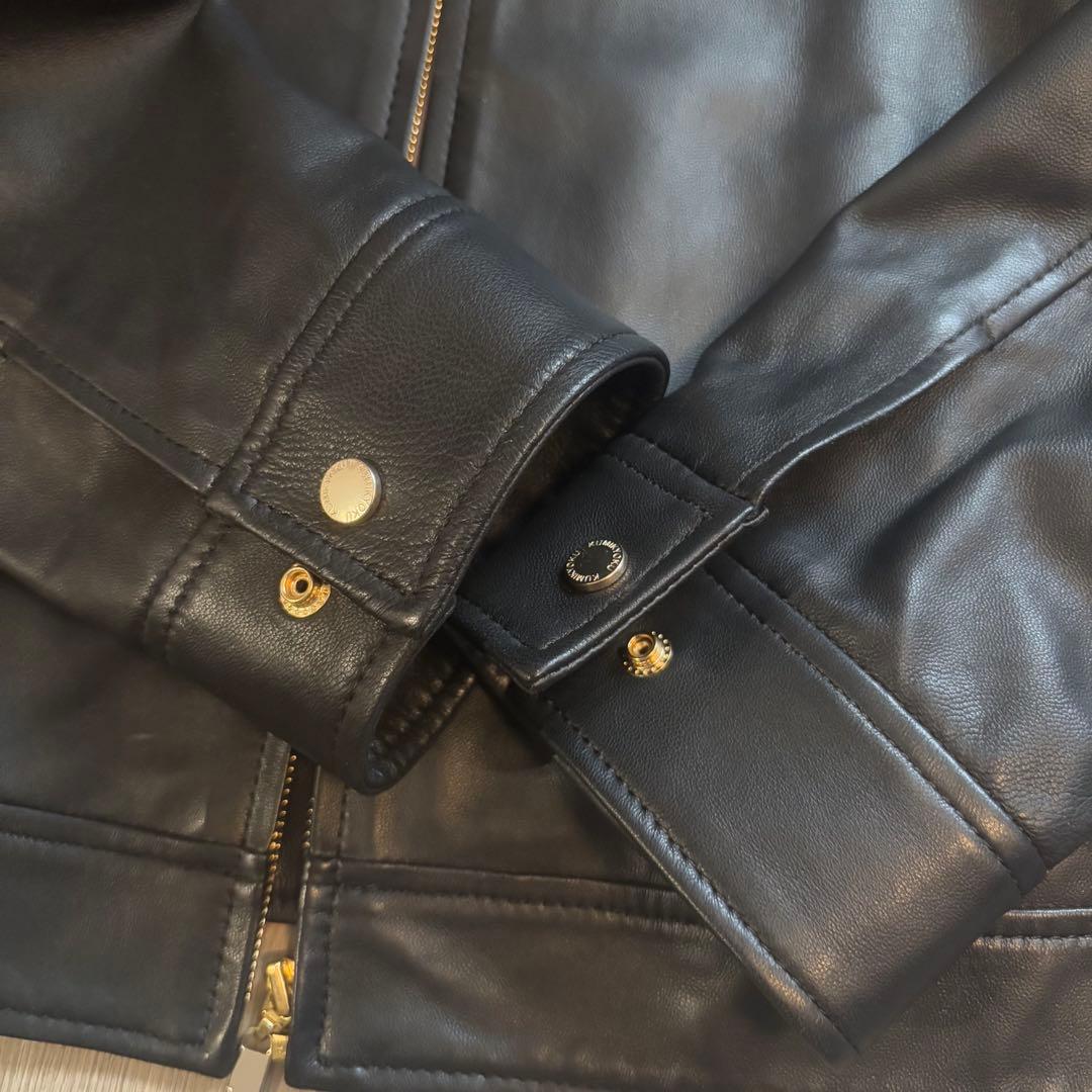 組曲 シープラムレザー ノーカラー ライダース ジャケット 大きいサイズ5 黒