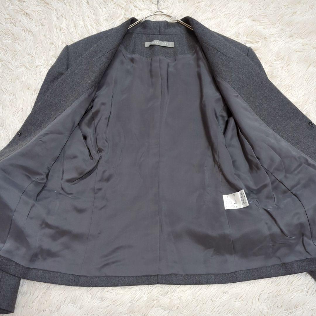 美品 セオリーリュクス 40 ノーカラー パンツスーツ セットアップ グレー