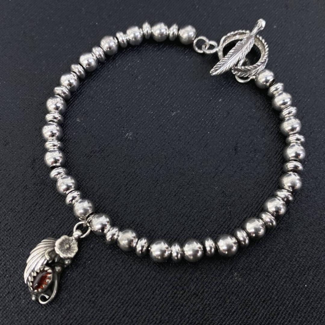 SAAD NAVAJO シルバー 925 リーフ フェザー ビーズ ブレスレット