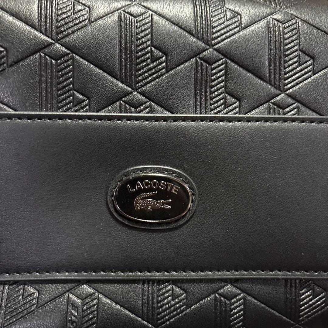 LACOSTE モノグラム レザーフラップクローズサッチェルバッグ