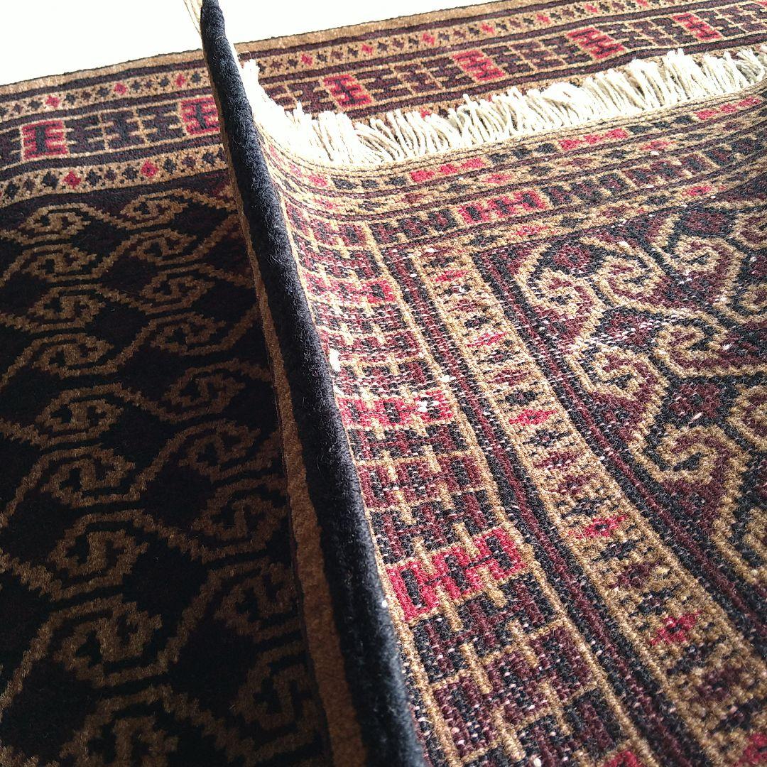 ヴィンテージ ペルシャ絨毯 130×86cm バルーチ こげ茶ベース 幾何学模様