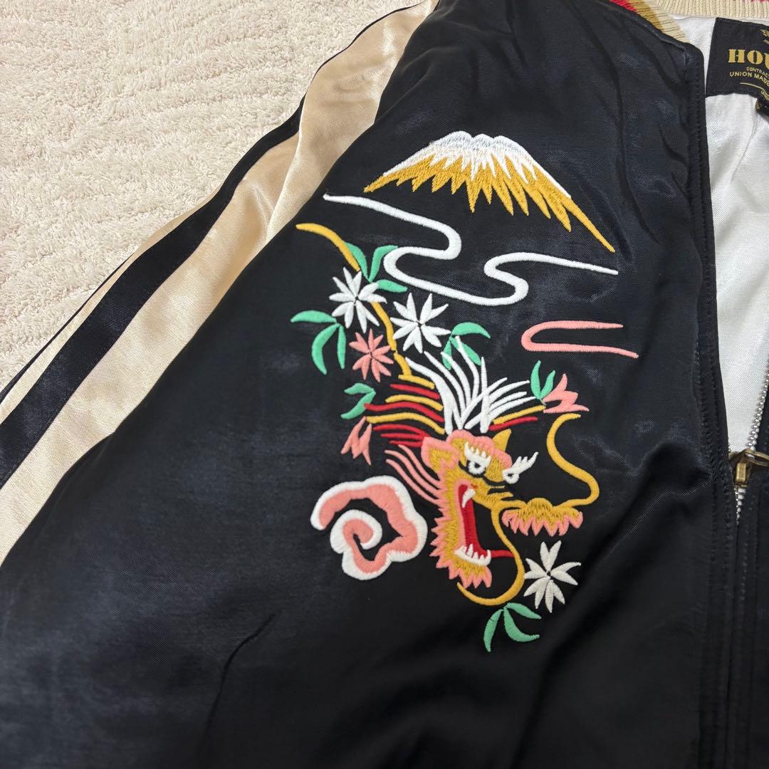 美品『HOUSTON』 スカジャン　龍　虎　富士山　日本地図　刺繍　XL