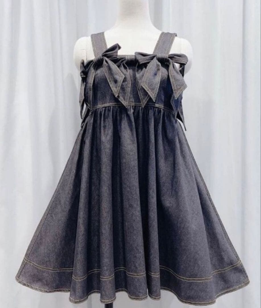 【pain lilLilly】リルリリー リボンデニムワンピース ブラック黒