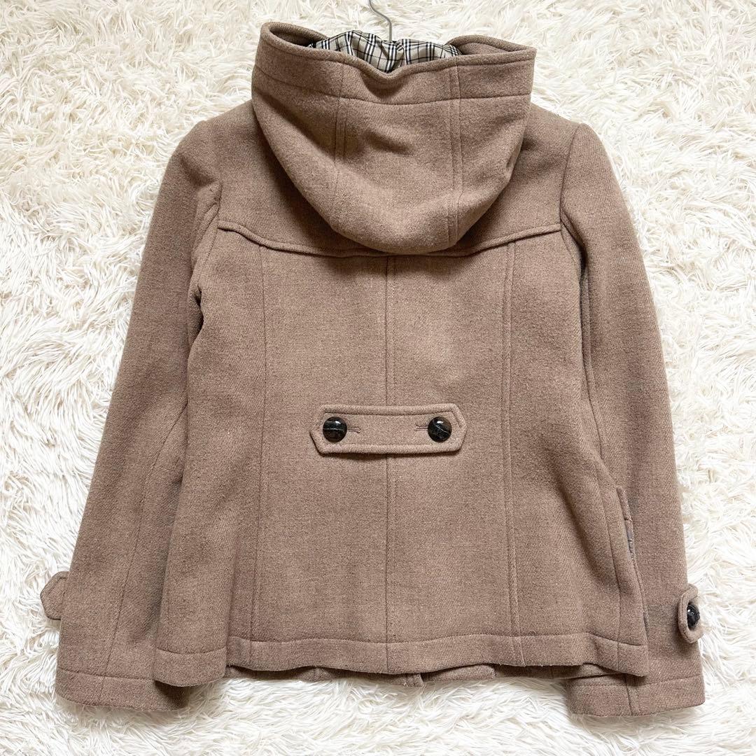 バーバリーブルーレーベル ダッフルコート　ノバチェック ショート キャメル M