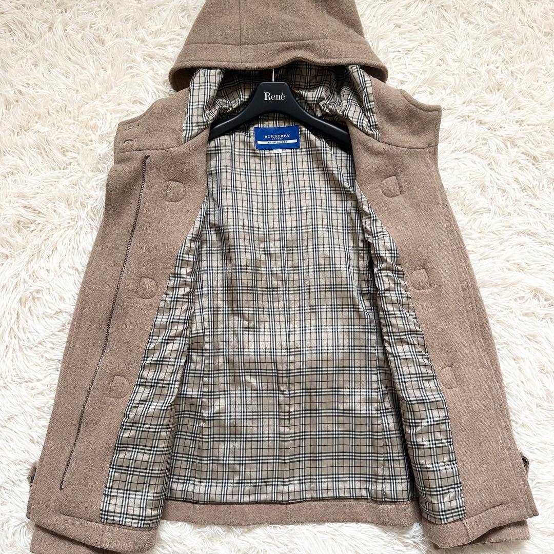 バーバリーブルーレーベル ダッフルコート　ノバチェック ショート キャメル M