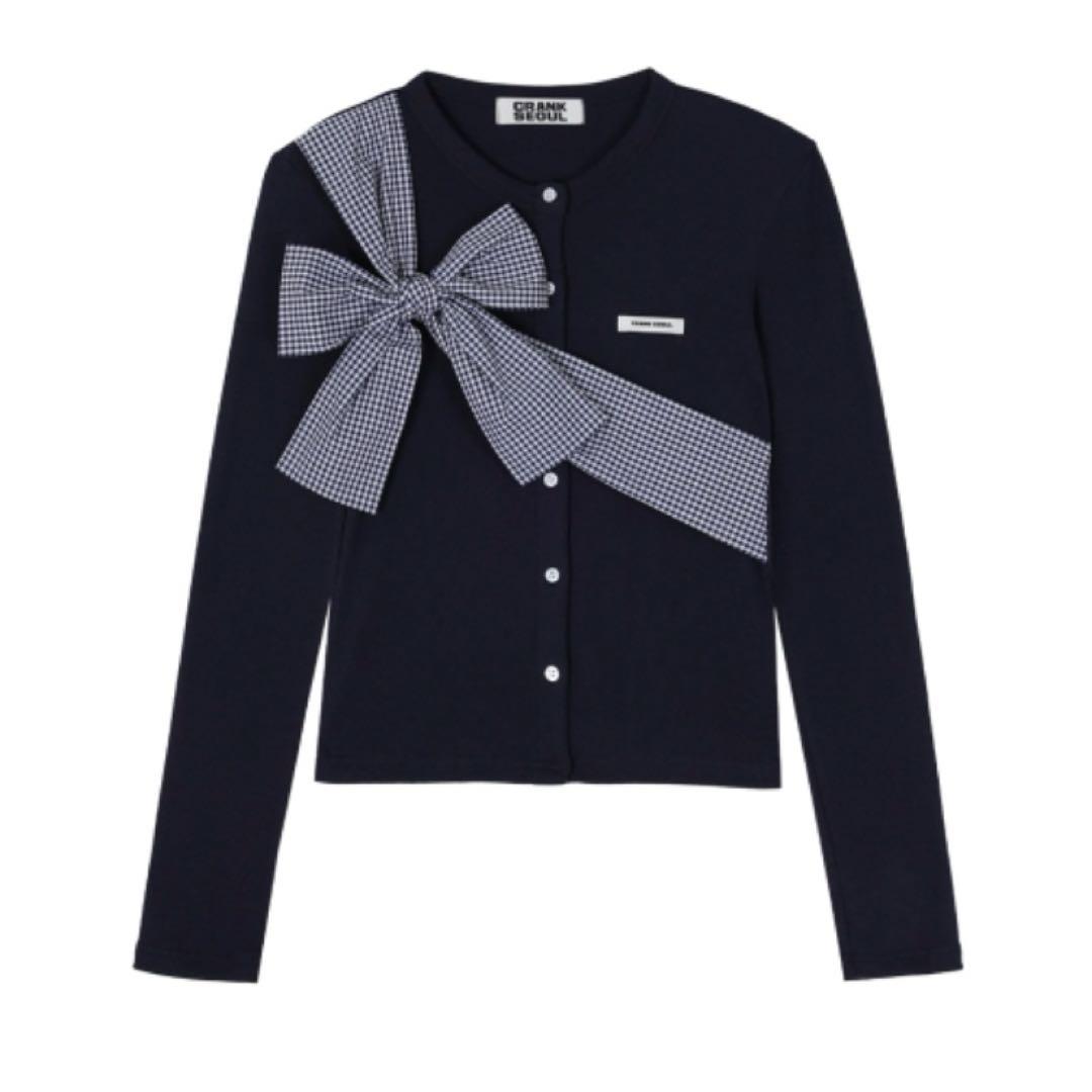 CRANK Ribbon Tide Knit Cardigan ネイビー