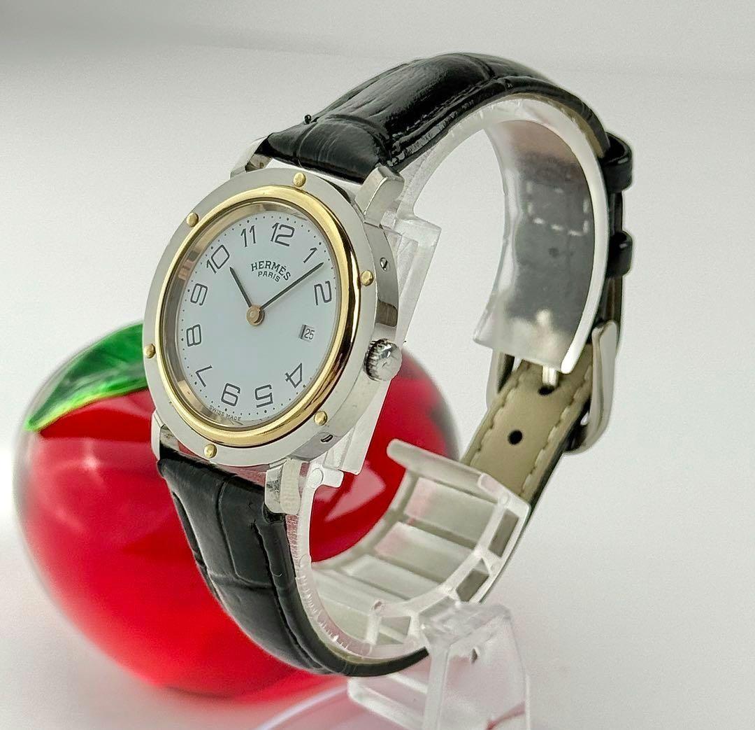 エルメス クリッパー 新品ベルト 新品電池 レディース デイト 腕時計 714