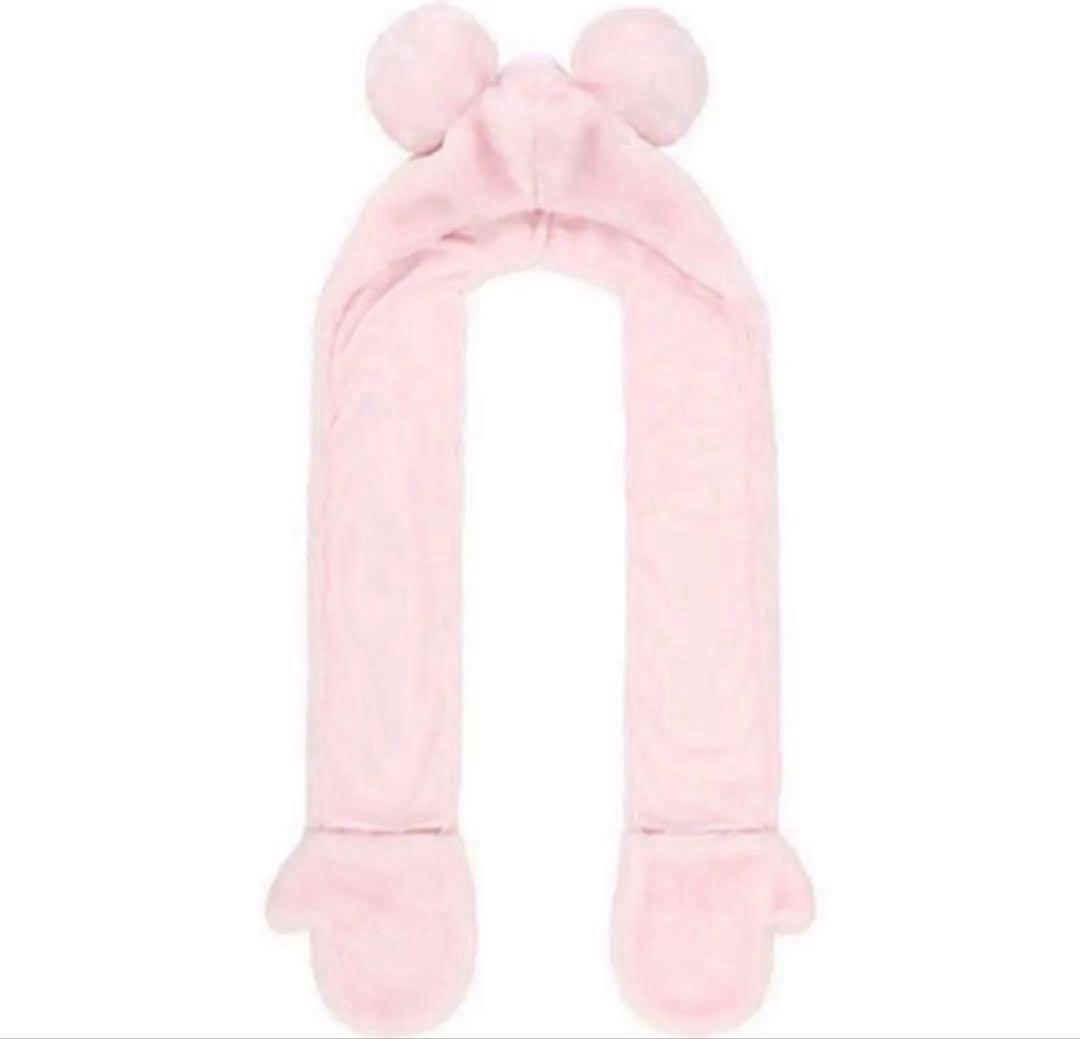 匿名配送 ミニーマウス マフラーキャップ ピンク 美品