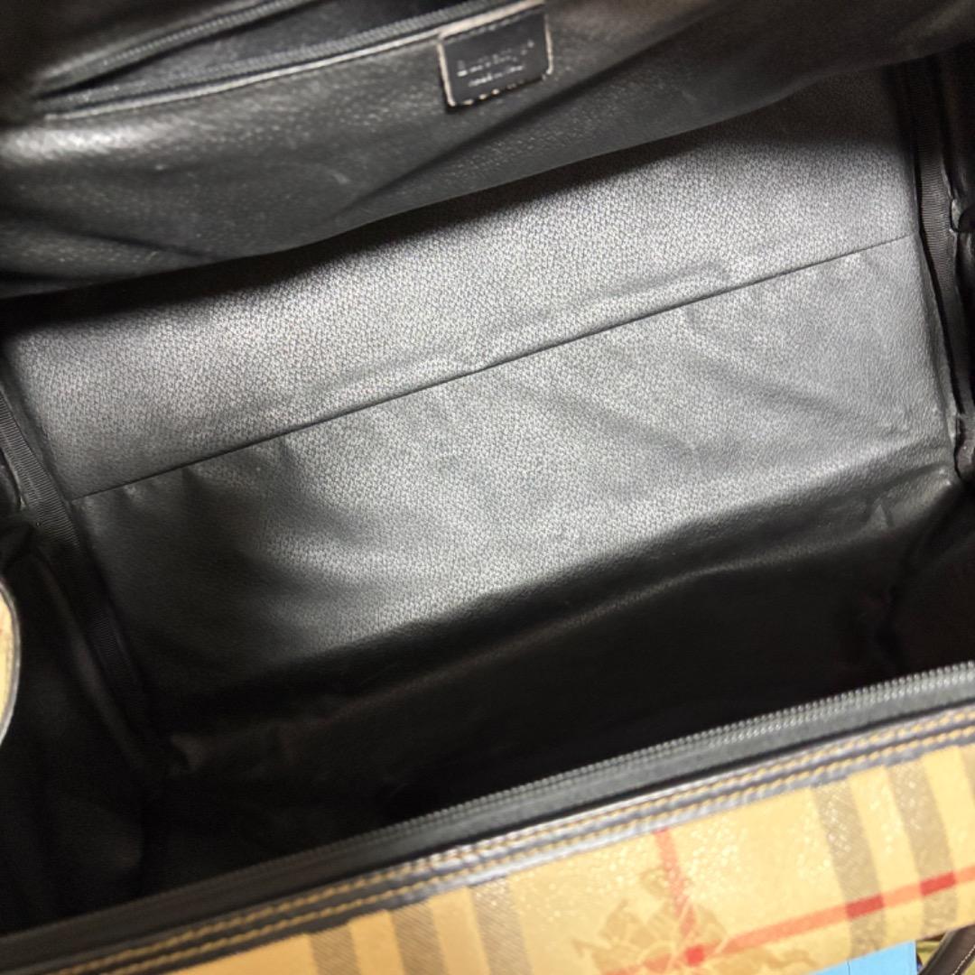 美品【バーバリー】大きい ノバチェック ボストンバッグ 本革 PVC 旅行に