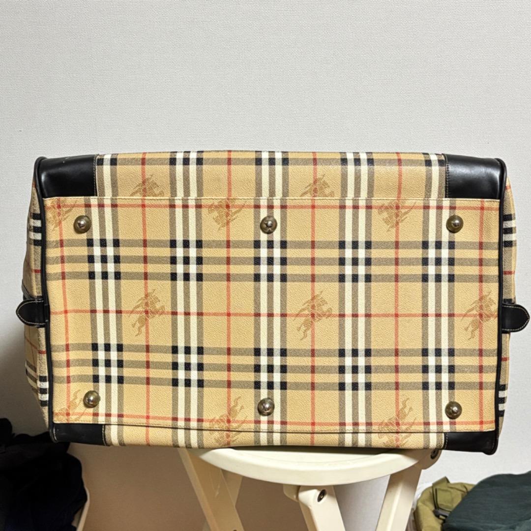 美品【バーバリー】大きい ノバチェック ボストンバッグ 本革 PVC 旅行に