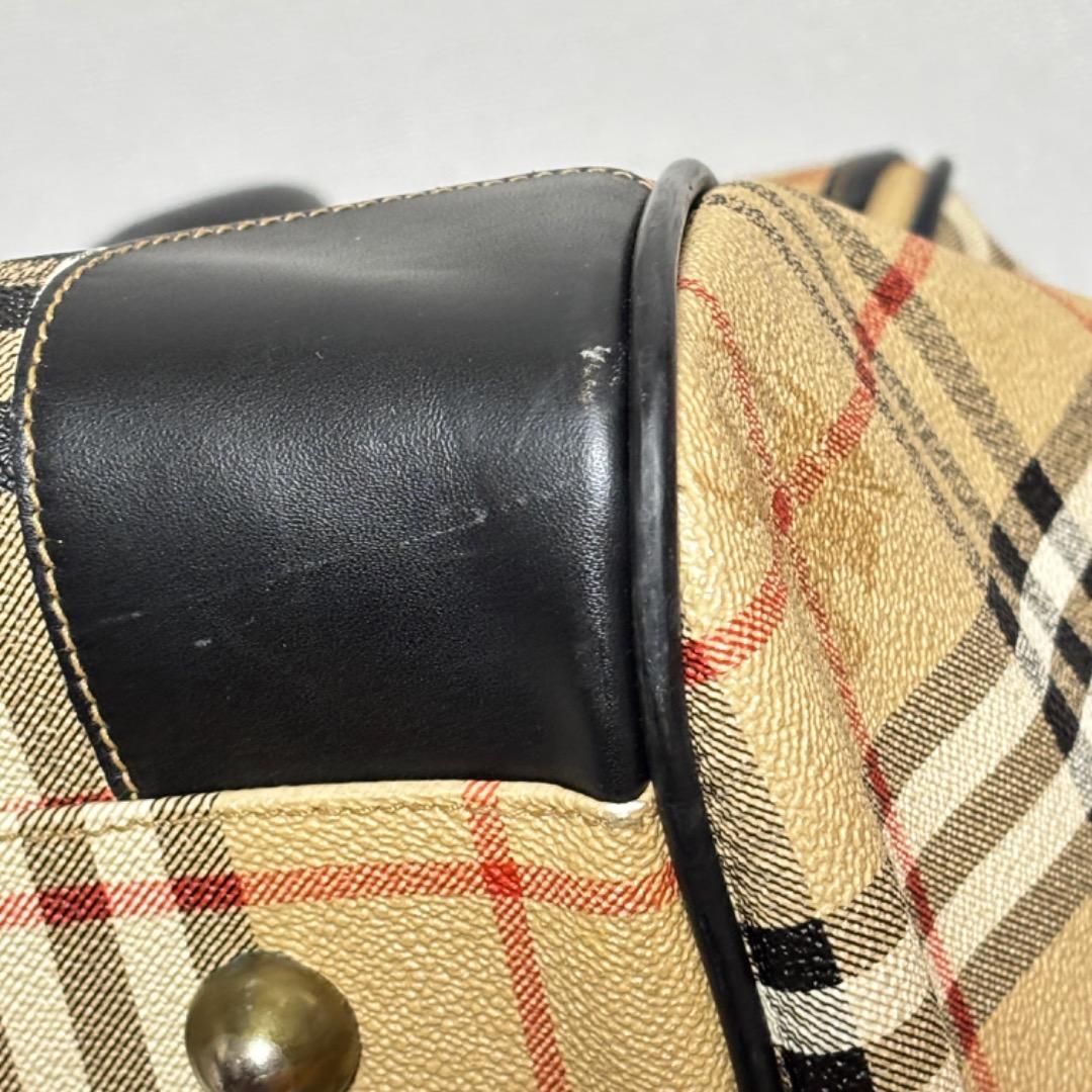 美品【バーバリー】大きい ノバチェック ボストンバッグ 本革 PVC 旅行に