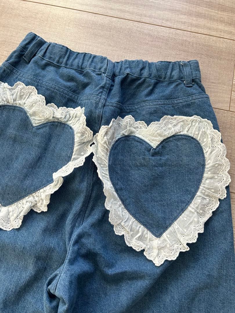 キャンディストリッパー レースハートポケット デニムパンツ ワイドパンツ