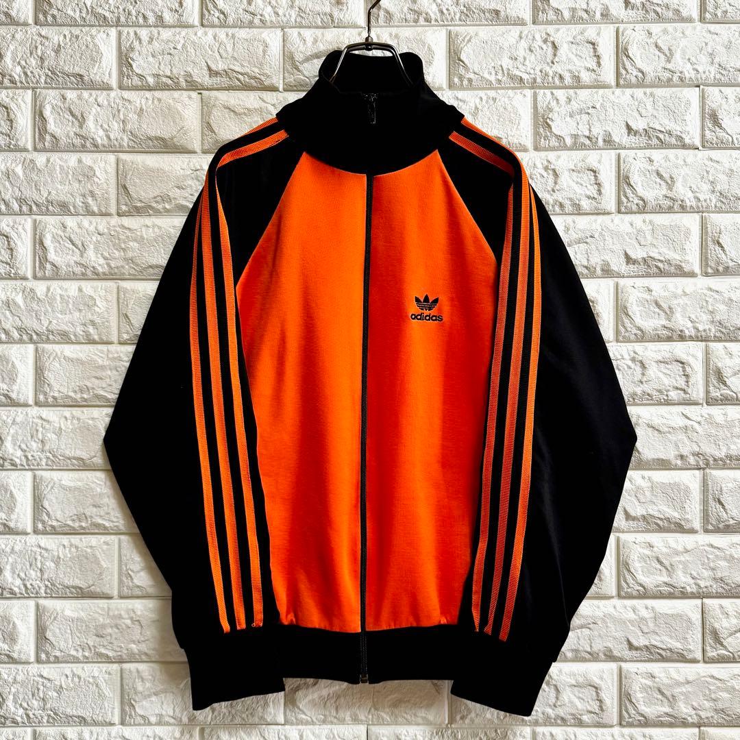 ◆西ドイツ時代／美品◆ 80s アディダス デサント製ジャージ 黒×橙