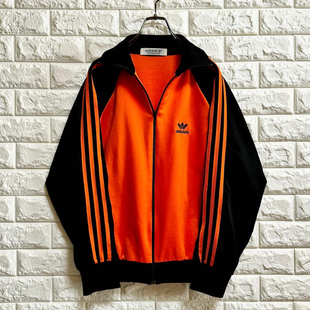 ◆西ドイツ時代／美品◆ 80s アディダス デサント製ジャージ 黒×橙
