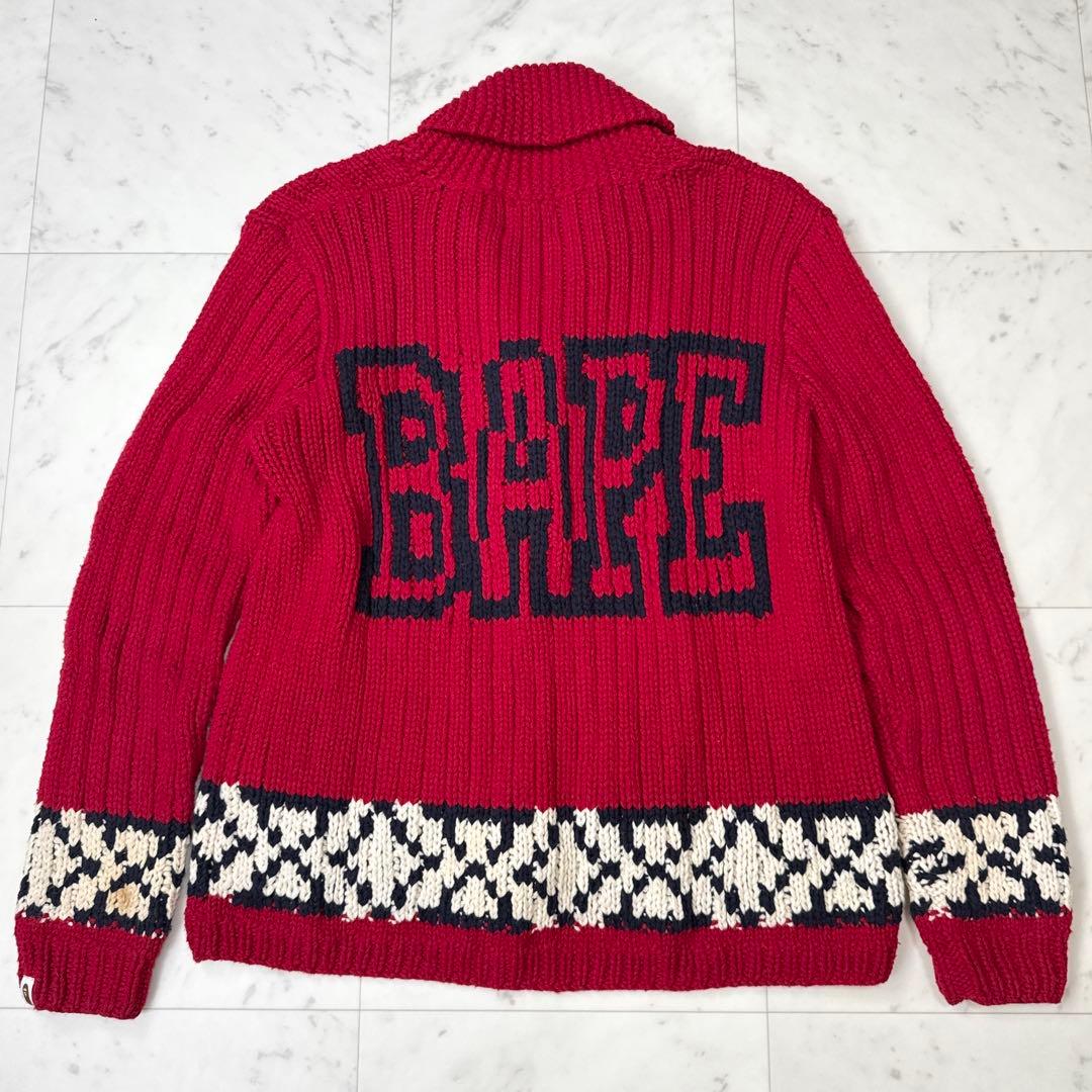 希少 アベイシングエイプ カウチンニット ゴリラウール 赤系 Mサイズ