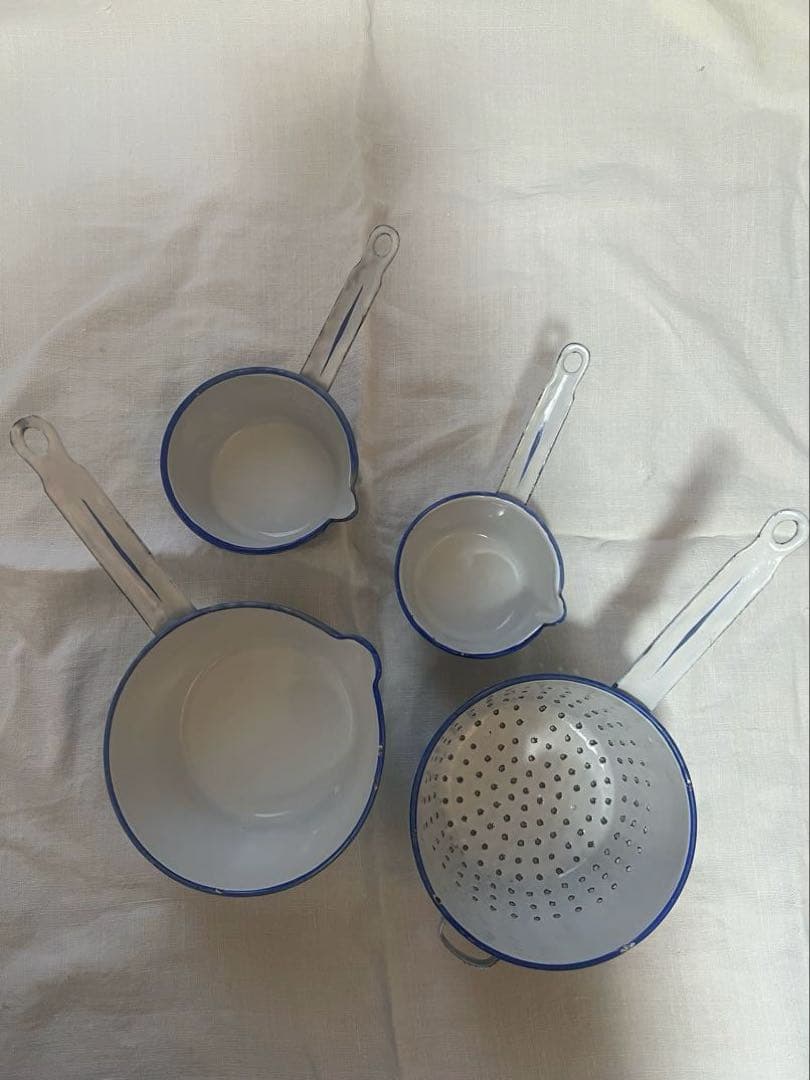 美品♡フランスアンティーク　ホーロー　薔薇　ウェディングセット　コランダー　鍋