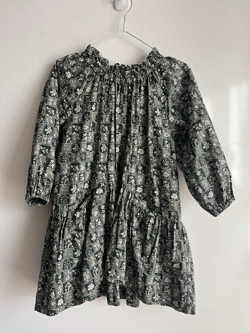 soor ploom 緑色 花柄 ドレス 3Y/98cm